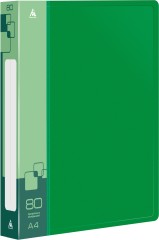 Папка с 80 прозр.вклад. Бюрократ -BPV80GRN A4 пластик 0.8мм торц.карм с бум. встав зеленый
