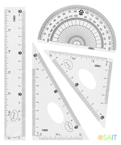 Набор линеек Deli MiYou EH657 пластик дл.15см ассорти компл.:лин.15см./треуг.2шт./трансп. пластиковый пакет с европодв.