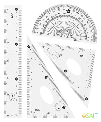 Набор линеек Deli MiYou EH657 пластик дл.15см ассорти компл.:лин.15см./треуг.2шт./трансп. пластиковый пакет с европодв.