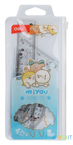 Набор линеек Deli MiYou EH657 пластик дл.15см ассорти компл.:лин.15см./треуг.2шт./трансп. пластиковый пакет с европодв.