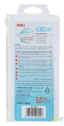 Набор линеек Deli MiYou EH657 пластик дл.15см ассорти компл.:лин.15см./треуг.2шт./трансп. пластиковый пакет с европодв.