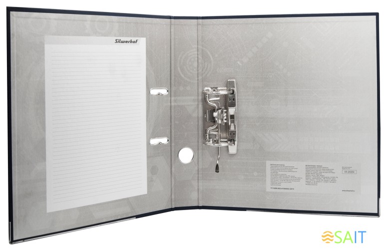 Папка-регистратор Silwerhof 355021-01 A4 75мм ПВХ/бумага черный мет.окант. сборная смен.карм. на кор.