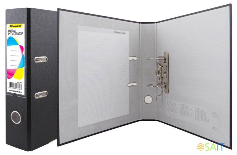 Папка-регистратор Silwerhof 355021-01 A4 75мм ПВХ/бумага черный мет.окант. сборная смен.карм. на кор.