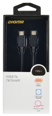 Кабель Digma Power Delivery 60W PD-60W-3M USB Type-C (m)-USB Type-C (m) 3м черный