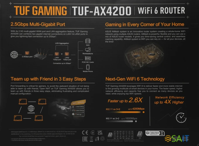 Роутер беспроводной Asus TUF-AX4200 AX4200 10/100/1000/2500BASE-TX/4G ready черный