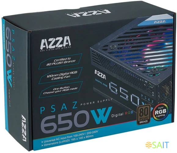 Блок питания Azza ATX 650W PSAZ-650B 80+ bronze (20+4pin) APFC 120mm fan 5xSATA RTL