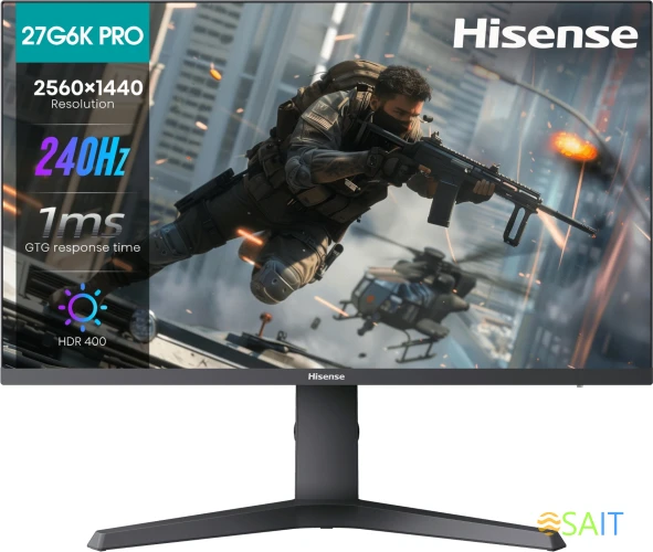 Монитор Hisense 27" 27G6K-PRO черный IPS LED 1ms 16:9 HDMI матовая 1000:1 320cd 89гр/89гр 2560x1440 240Hz FreeSync Premium DP 2K 5.5кг