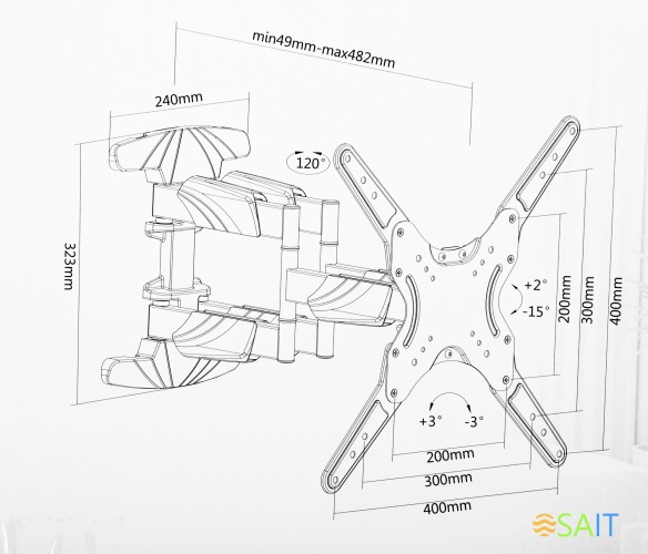 Кронштейн для телевизора Ultramounts UM907 черный 23"-55" макс.40кг настенный поворотно-выдвижной и наклонный