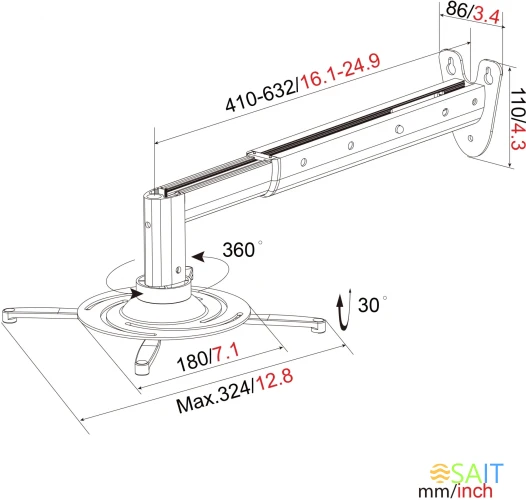 Кронштейн для проектора Cactus CS-VM-PR05BL-BK черный макс.10кг настенный поворот и наклон