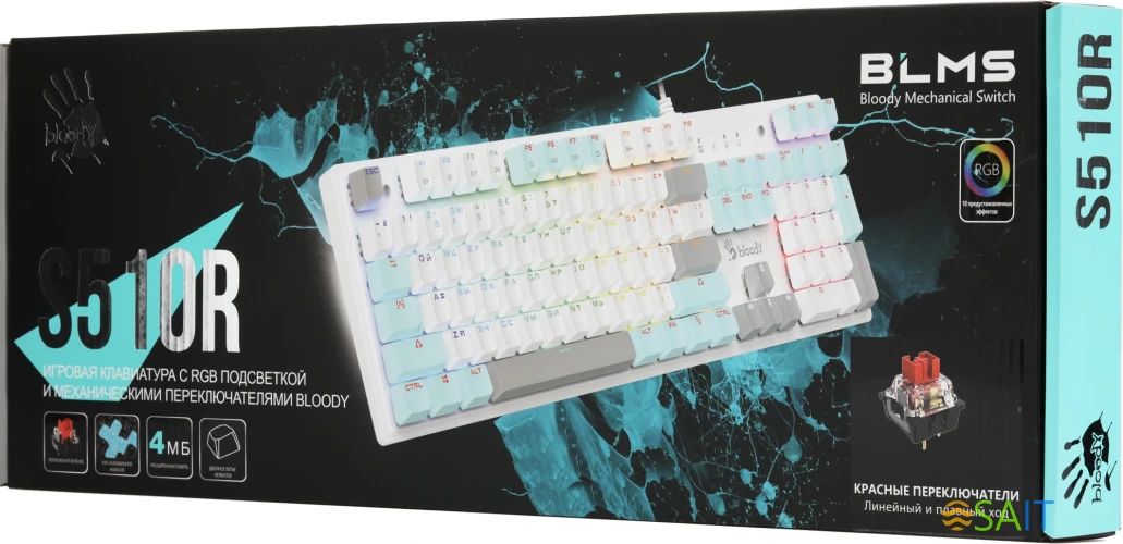 Клавиатура A4Tech Bloody S510R механическая белый USB for gamer LED (S510R USB ICY WHITE/BLMS RED)