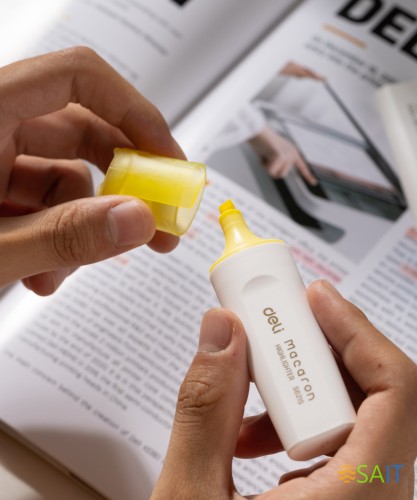 Набор текстовыделителей Deli ES621SYELLOW-P Macaron скошенный пиш. наконечник 1-5мм желтый (10шт.)