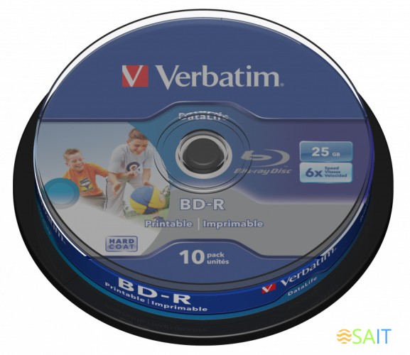 Диск BD-R Verbatim 25Gb 6x Cake Box (10шт) Printable (43804)