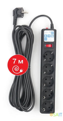 Сетевой удлинитель Powercube SPG5-7M 7м (5 розеток) черный (коробка)