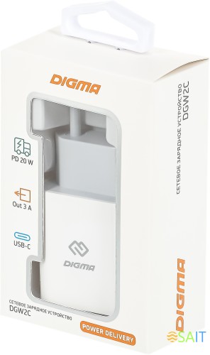 Сетевое зар./устр. Digma DGW2C 20W 3A (PD) USB-C универсальное белый (DGW2C0F010WH)