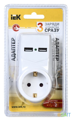 Адаптер-переходник IEK Т-01/01 (1 розетка) белый (блистер)