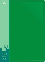 Папка с 10 прозр.вклад. Бюрократ -BPV10GRN A4 пластик 0.6мм торц.карм с бум. встав зеленый