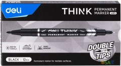 Маркер перманентный Deli EU211-BK Think двойной пиш. наконечник 0.5-1мм черный