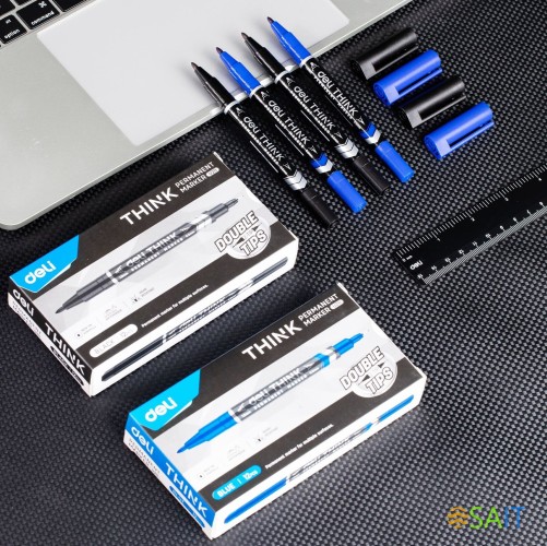 Маркер перманентный Deli EU211-BK Think двойной пиш. наконечник 0.5-1мм черный