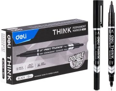 Маркер перманентный Deli EU211-BK Think двойной пиш. наконечник 0.5-1мм черный