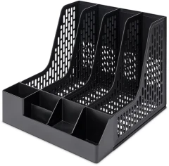 Лоток вертикальный Deli E9849 BLACK 4отд. сборный для бумаг 325x320x275мм черный пластик пластиковый пакет