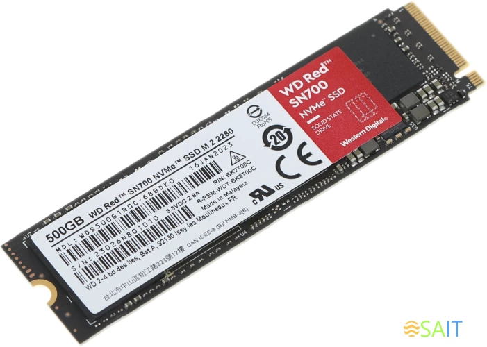 Накопитель SSD WD Original PCIe 3.0 x4 500GB WDS500G1R0C Red SN700 M.2 2280