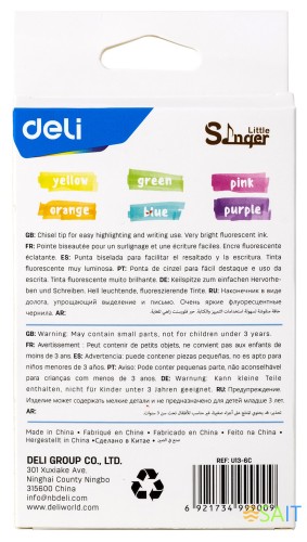 Набор текстовыделителей Deli EU13-6C Little Sinnger скошенный пиш. наконечник 1-4мм 6цв. коробка с европодвесом (6шт.)