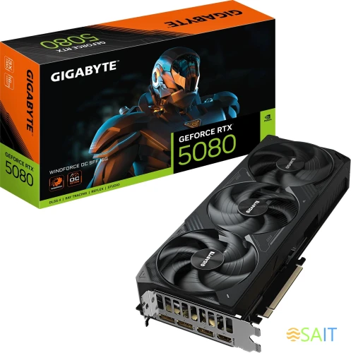 Видеокарта Gigabyte PCI-E 4.0 GV-N5080WF3OC-16GD 1.0 NVIDIA GeForce RTX 5080 16Gb 256bit GDDR7 2550/23000 HDMIx1 DPx3 HDCP Ret