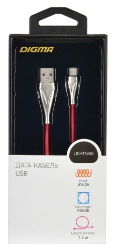 Кабель Digma LIGHT-1.2M-RED USB (m)-Lightning (m) 1.2м красный