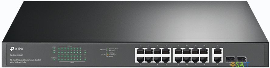 Коммутатор TP-Link TL-SG1218MP (L2) 18x1Гбит/с 2xКомбо(1000BASE-T/SFP) 16PoE+ 250W неуправляемый