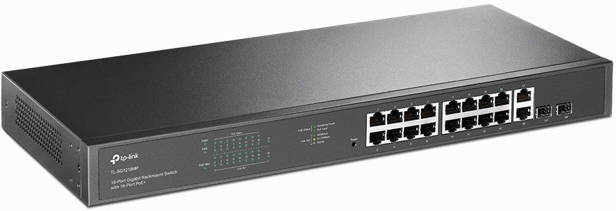Коммутатор TP-Link TL-SG1218MP (L2) 18x1Гбит/с 2xКомбо(1000BASE-T/SFP) 16PoE+ 250W неуправляемый