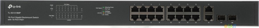 Коммутатор TP-Link TL-SG1218MP (L2) 18x1Гбит/с 2xКомбо(1000BASE-T/SFP) 16PoE+ 250W неуправляемый