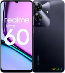 Смартфон Realme RMX3933 Note 60 128Gb 6Gb черный моноблок 3G 4G 2Sim 6.74" 720x1600 Android 14 32Mpix 802.11 a/b/g/n/ac GPS GSM900/1800 GSM1900 A-GPS microSD max2048Gb