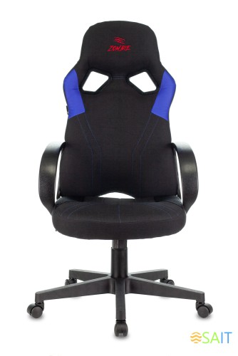 Кресло игровое Zombie RUNNER черный/синий ткань/эко.кожа крестов. пластик