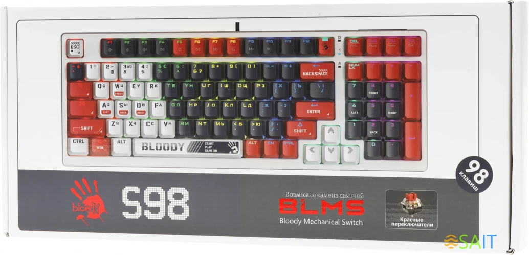 Клавиатура A4Tech Bloody S98 механическая синий/белый USB for gamer LED (SPORTS NAVY)