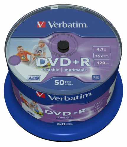 Диск DVD+R Verbatim 4.7Gb 16x Cake Box (50шт) Printable (43512)