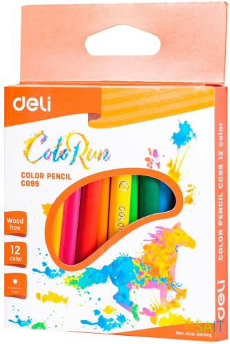 Карандаши цв. Deli EC09900 ColoRun трехгран. пластик 12цв. коробка/европод. (12шт)