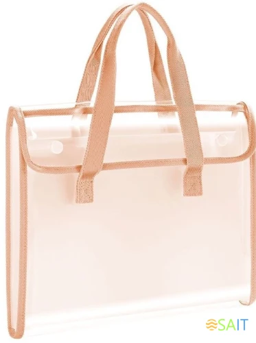 Папка-портфель Deli PM308RED на кнопке 7 отдел. A4 с окантовкой пвх прозрачный/красный