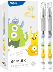 Ручка гелев. Deli EG101-BK прозрачный d=0.5мм черн. черн. карт.уп. игловидный пиш. наконечник резин. манжета