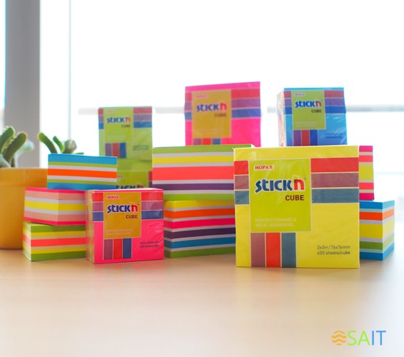 Блок самоклеящийся бумажный Stick`n 21539 76x76мм 400лист. 70г/м2 неон+пастель 7цв.в упак.