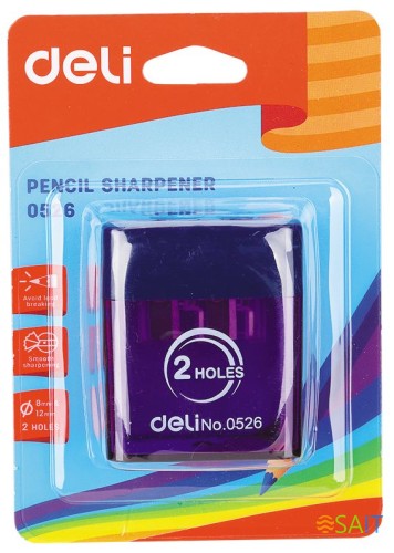 Точилка для карандашей ручная Deli E0526 2 отверстия пластик ассорти блистер