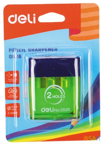 Точилка для карандашей ручная Deli E0526 2 отверстия пластик ассорти блистер