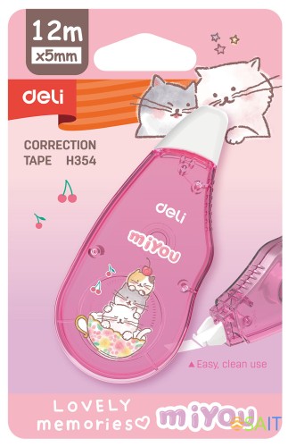 Лента коррект. Deli EH354 12мx5мм ассорти корпус белый блистер