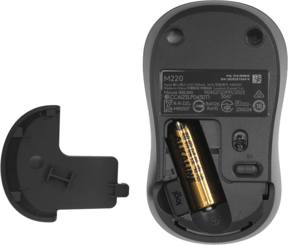 Мышь Logitech Silent M220 темно-серый/черный оптическая 1000dpi silent беспров. USB 2but (910-004895)