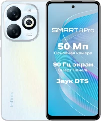 Смартфон Infinix X6525B Smart 8 Pro 256Gb 4Gb белый моноблок 3G 4G 2Sim 6.56" 720x1612 Android 13 50Mpix 802.11 a/b/g/n/ac GPS GSM900/1800 GSM1900 Protect FM microSD max2048Gb