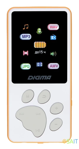 Плеер Hi-Fi Flash Digma S4 8Gb белый/оранжевый/1.8"/FM/microSDHC