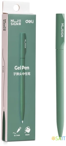 Ручка гелев. Deli Nusign (NS552GREEN) зеленый d=0.5мм черн. черн. кор.карт. автом.