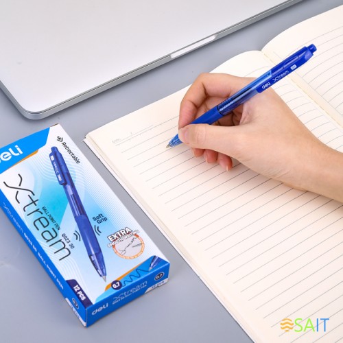 Ручка шариков. автоматическая Deli X-tream EQ02330 прозрачный/синий d=0.7мм син. черн. сменный стержень линия 0.4мм резин. манжета