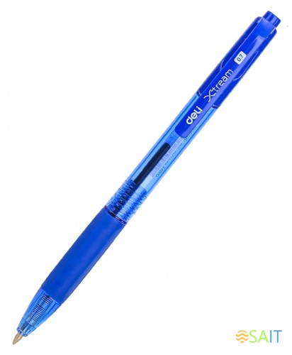 Ручка шариков. автоматическая Deli X-tream EQ02330 прозрачный/синий d=0.7мм син. черн. сменный стержень линия 0.4мм резин. манжета