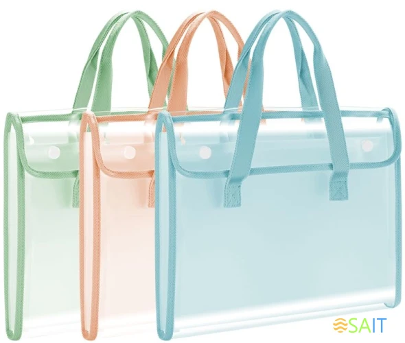 Папка-портфель Deli PM308GREEN на кнопке 7 отдел. A4 с окантовкой пвх прозрачный/зеленый