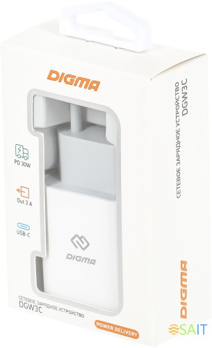Сетевое зар./устр. Digma DGW3C 30W 3A (PD) USB-C универсальное белый (DGW3C0F010WH)